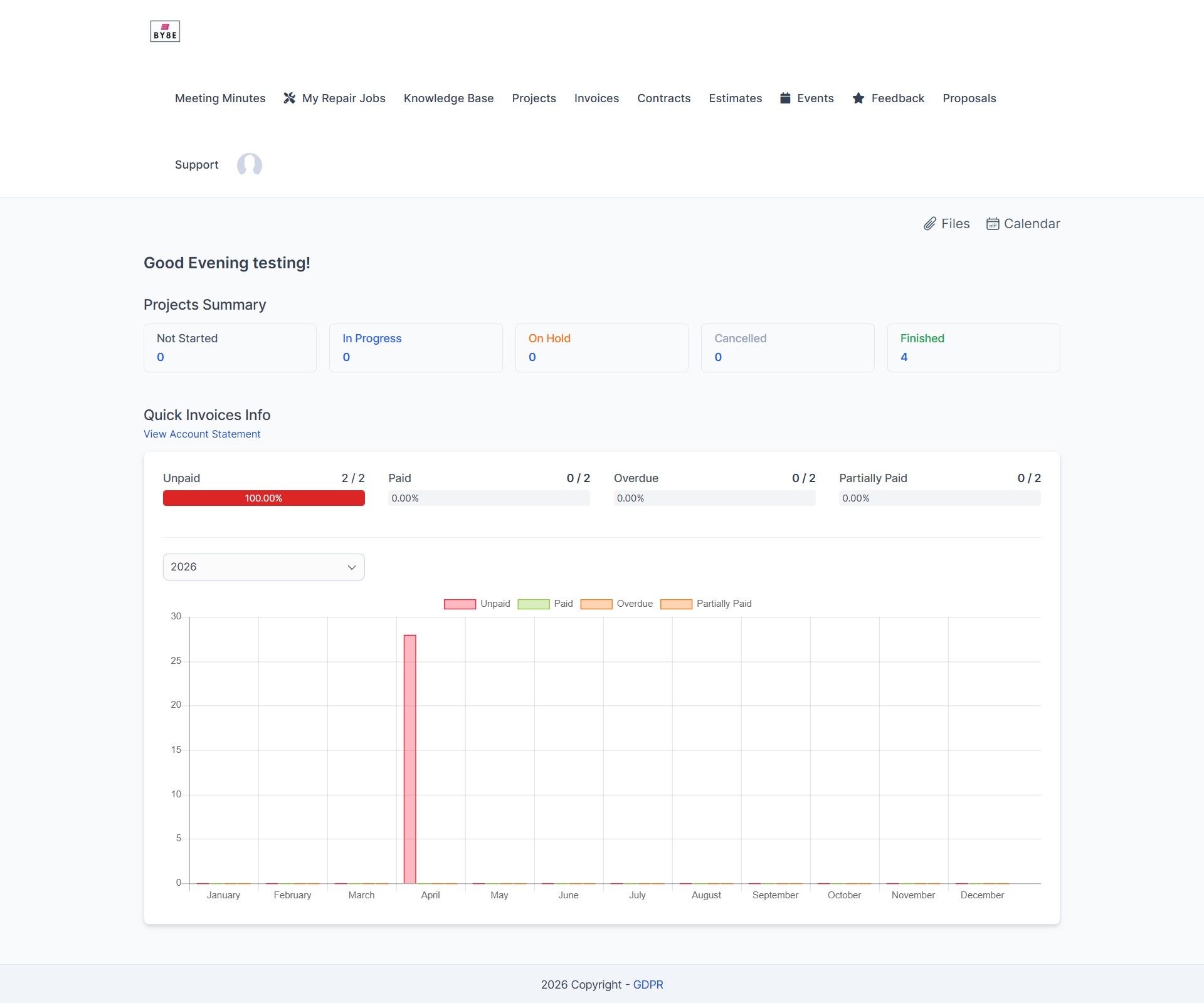 Customer portal menu
