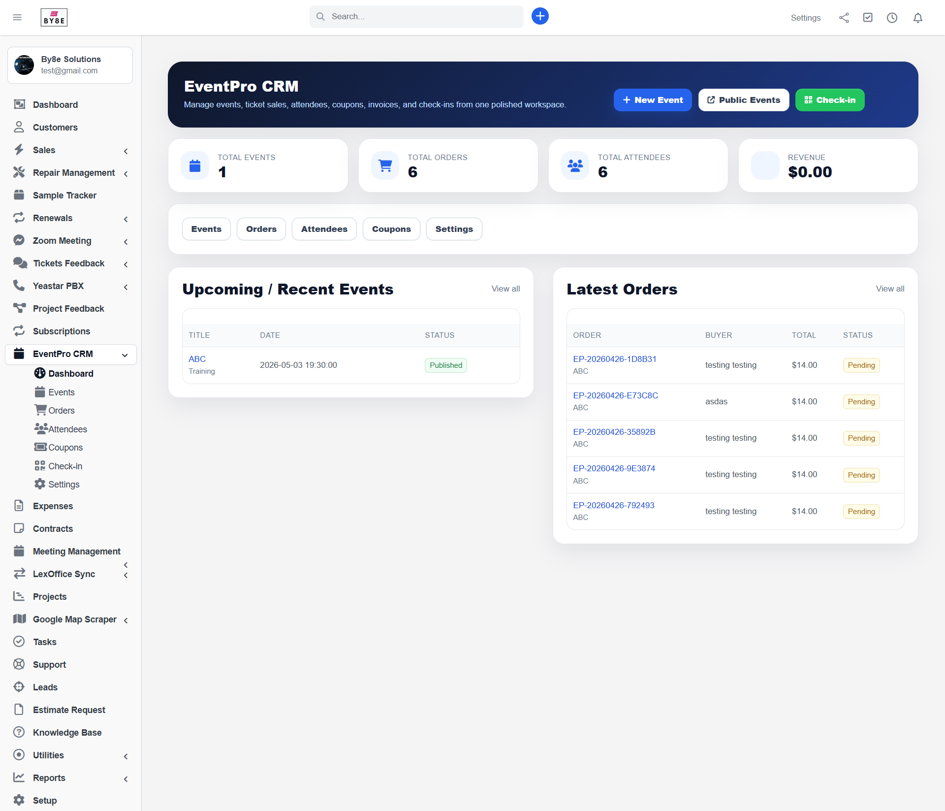 Event CRM dashboard