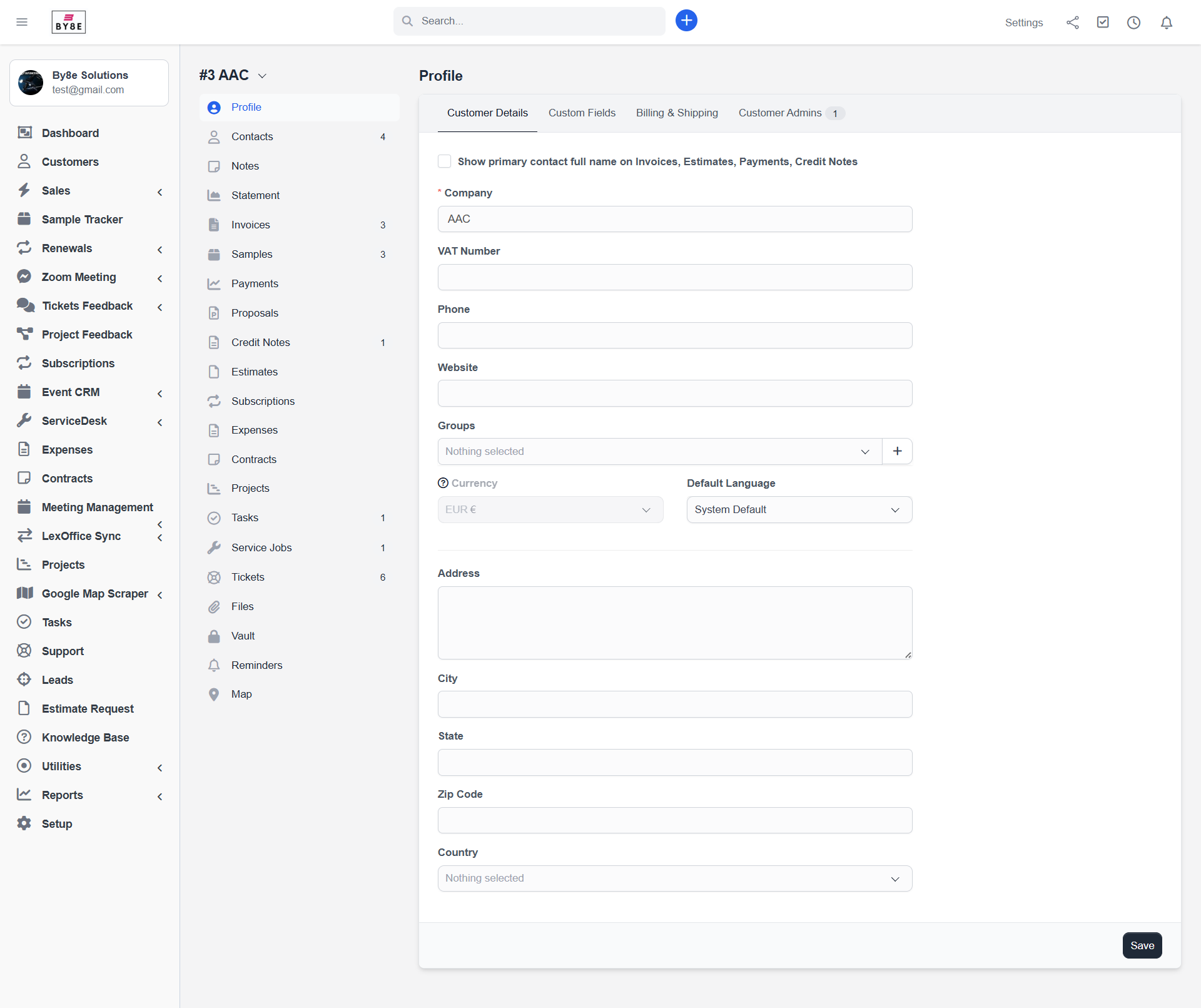 Customer profile Service Jobs tab