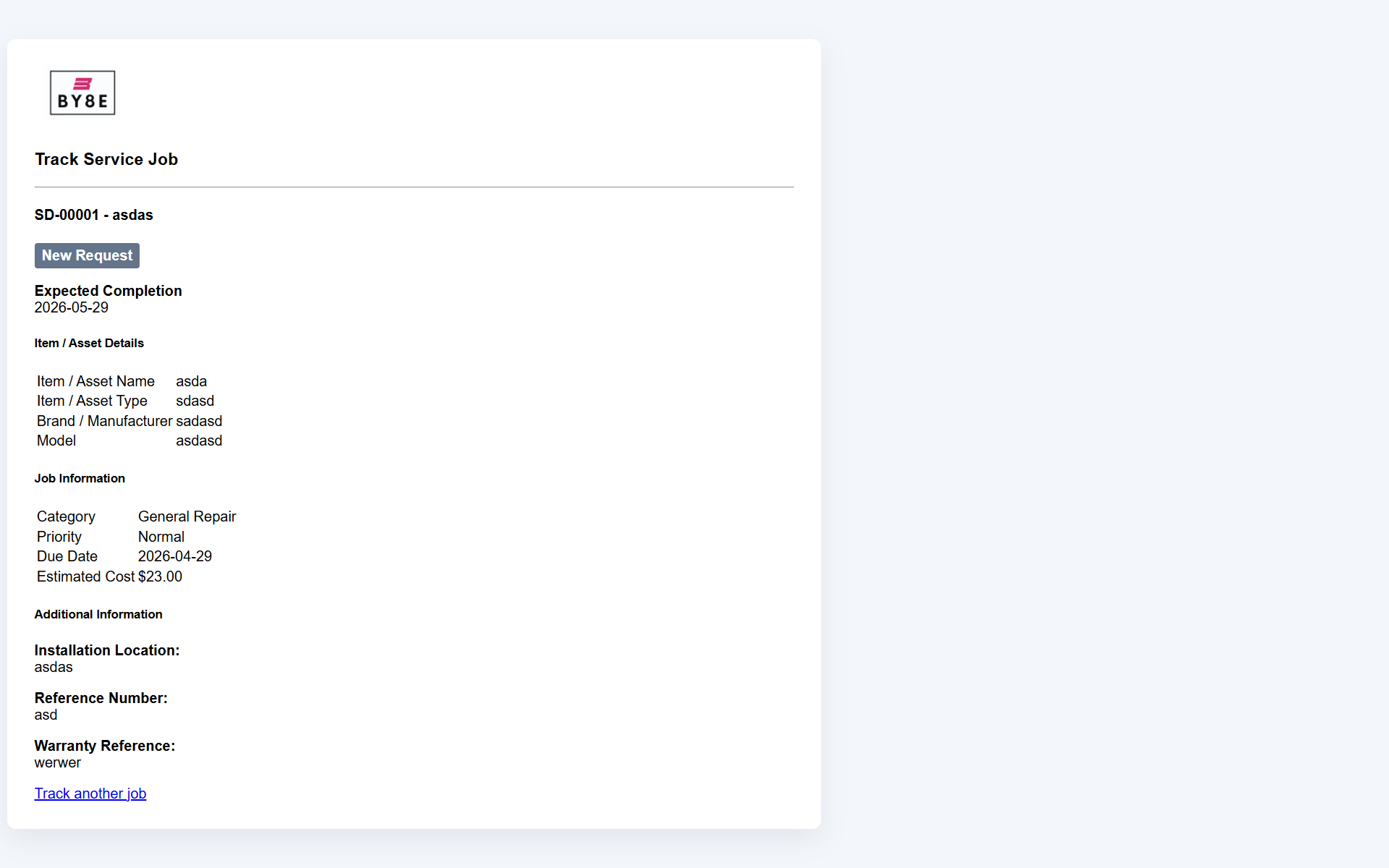 Public job tracking page