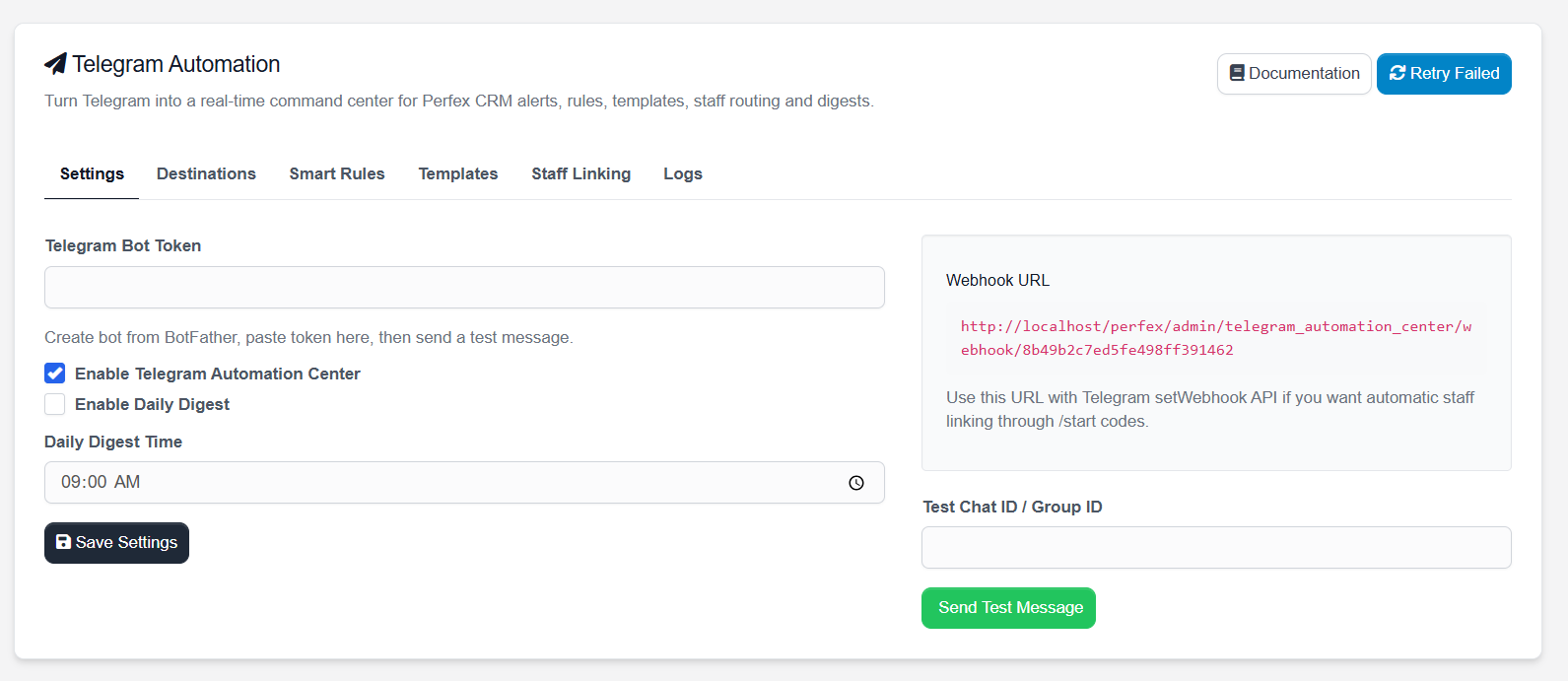 Settings tab
