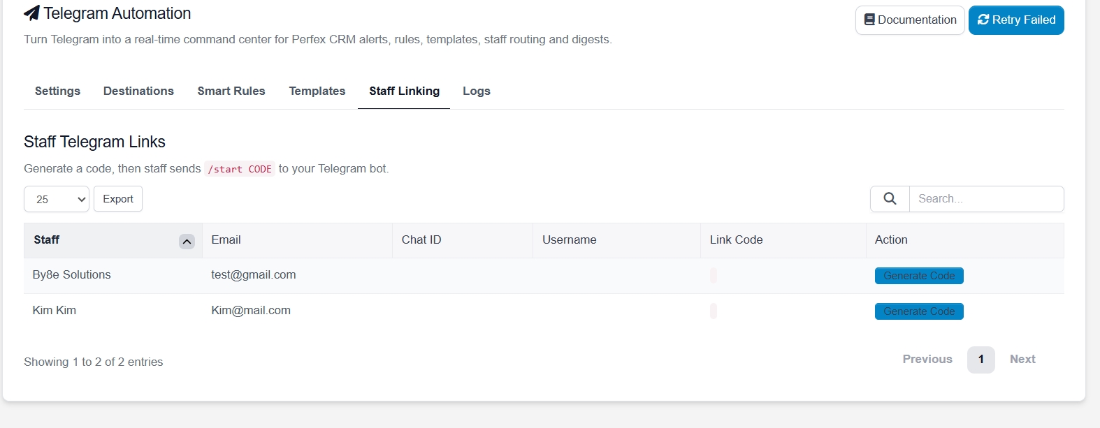 Staff Linking tab